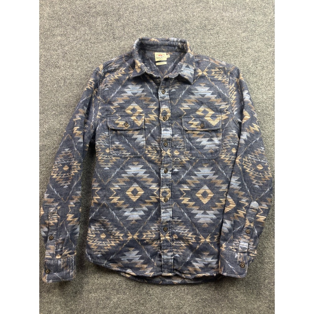Faherty Navy and Tan Aztec Print Casual Button-Down Shirt